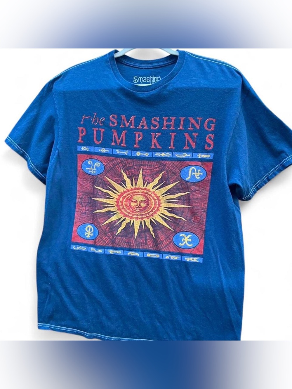 Smashing Pumpkins Blue Short Sleeve Crew Tee with Sun Melancholy Logo Size L